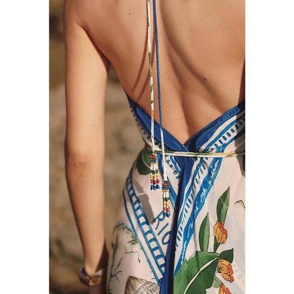 Farm Rio Tropical Destination Palm Tree Halter Strappy Maxi Dress Size S - Picture 4 of 4